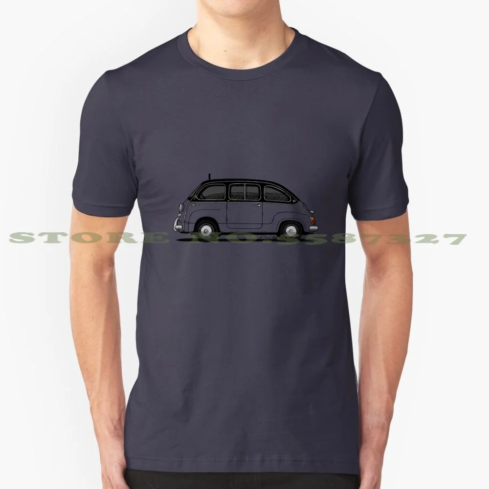 My Drawing Of The 600 Multipla In Taxi Version 100% Cotton T-Shirt Fiat Multiply 600 Classic Minivan Car He Drew