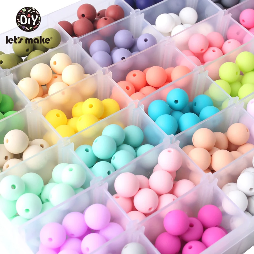 Let's Make Baby Silicone Beads 15mm 40pc Baby DIY Beads BPA Free Silicone Teether Beads Baby Chewable Beads Nursing Accessory