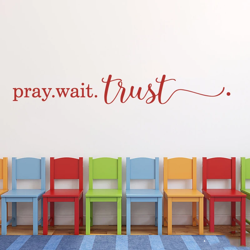 Large Christian Bible Verse Pray Wait Trust Wall Sticker Kids Room Bedroom Jesus Religion Pray Christian Wall Decal Living Vinyl