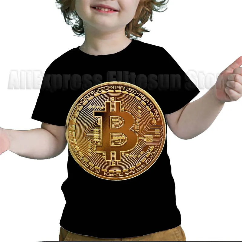 Kids Bitcoin 3D Print Tshirts Toddler Cartoon Anime T Shirt Summer Children Short Sleeves T-shirts Baby Boys Girls Tops Tee Gift