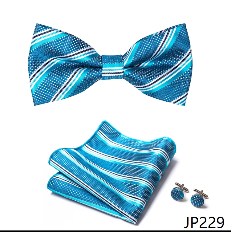 Great Quality Silver Office Butterfly Hanky Cufflink Set Bowtie For Men Geometric Hombre Formal Clothing