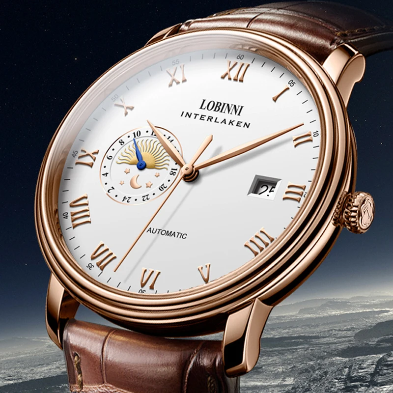 LOBINNI Luxury MIYOTA Movement Waterproof Calendar Minimalist Design Genuine Leather Mens Automatic Watches Top Brand Luxury