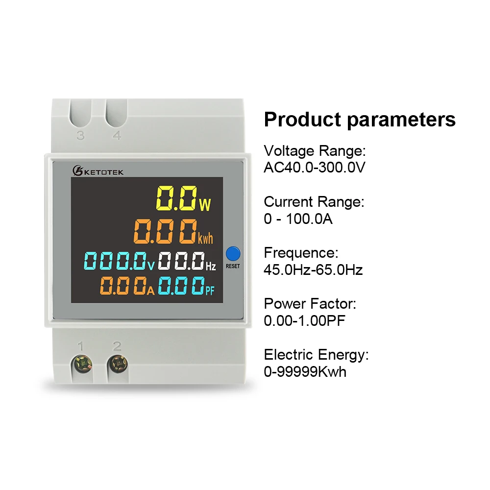 Din Rail Multi-function LED Digital Energy Meter AC 80-300V 250-450V 0-100.0A Ammeter Voltmeter Volt Amp Voltage Current Meter