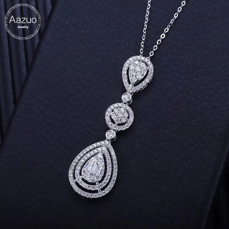 Aazuo 18K الذهب الأبيض الأصلي الماس الحقيقي 1.05ct الكبير قطرة الماء قلادة الموهوبين للنساء كبار مأدبة حفل زفاف Au750