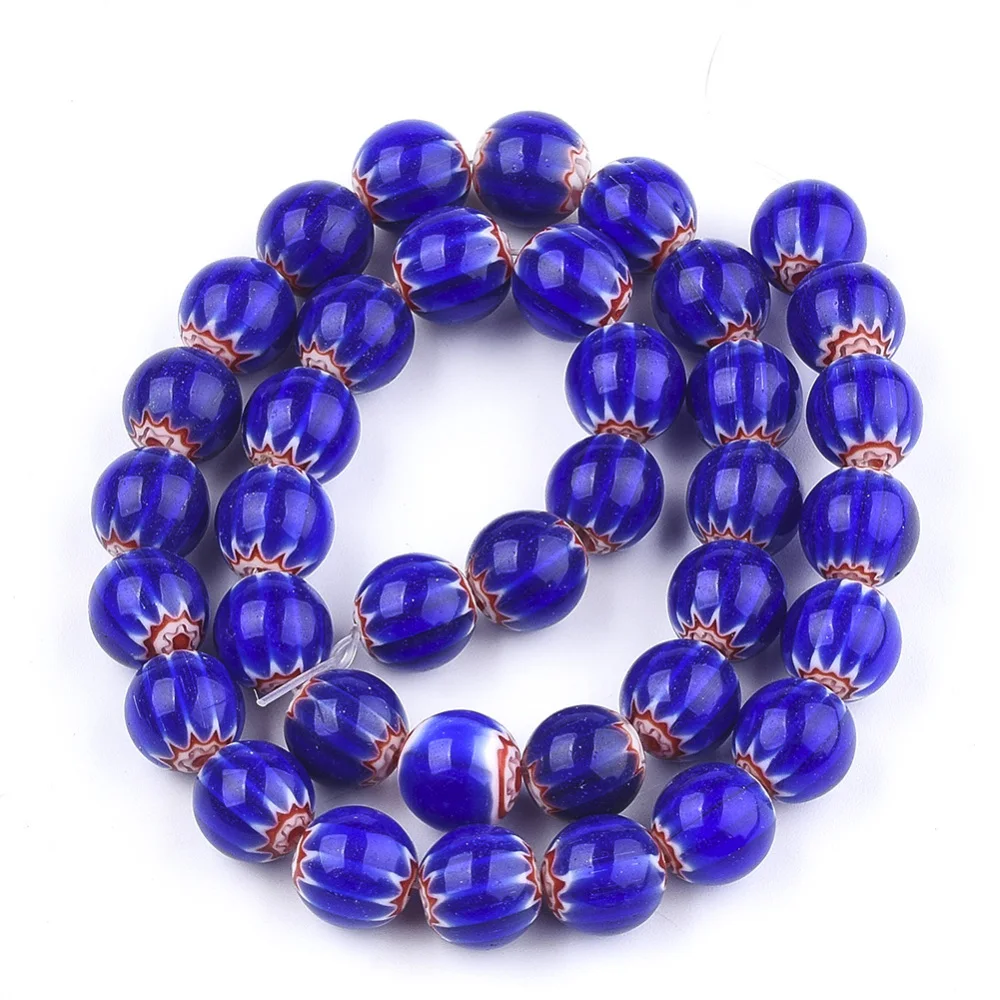 about 38pcs/strand Handmade Millefiori Lampwork Round Beads 10mm For Bracelet Necklace DIYJewelry making Strands hole: 1mm