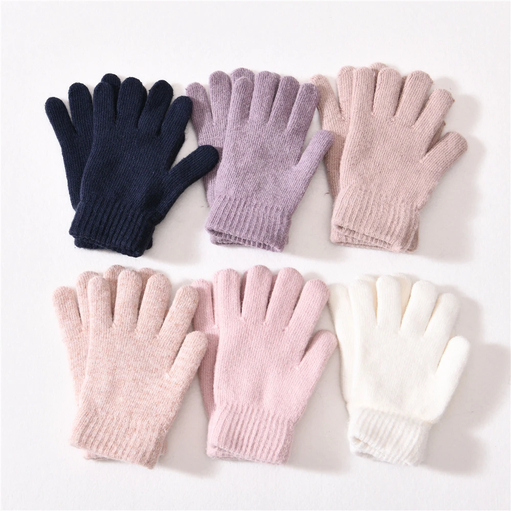 Guantes elásticos de dedo completo para mujer, manoplas cálidas y gruesas de Cachemira para conducir, de punto, para exteriores, para invierno