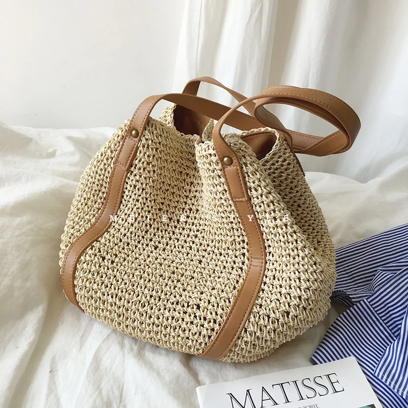 Casual Straw Woven Women Shoulder bag Wicker Handmade Handbags Women\'s bag Bohemian Beach bags for women Large Capacity Shopper