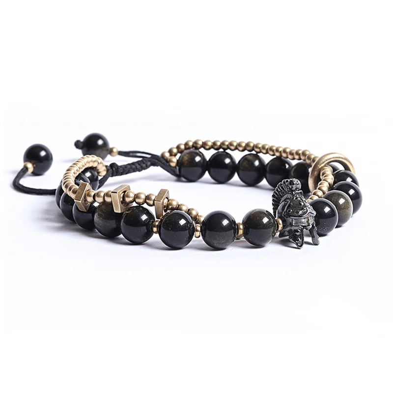 Natural Stone Man Bracelet Hollow Knight Vikings Accessories Braided Bracelet Wrist Punk 2022 Designer Jewelry Golden Obsidian