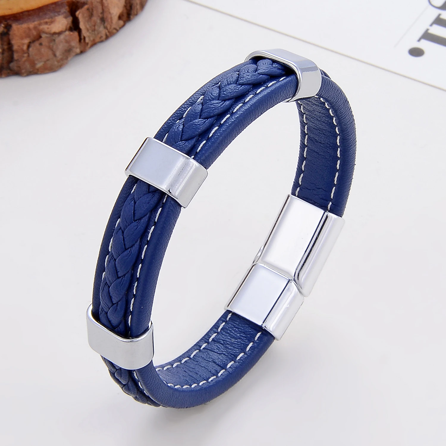 Klassisches geflochtenes Lederarmband für Damen, Zinklegierung, Metall, Herrenschmuck, Armbänder, Damen-Accessoires, 2021, Phevт Alem – Detail 22