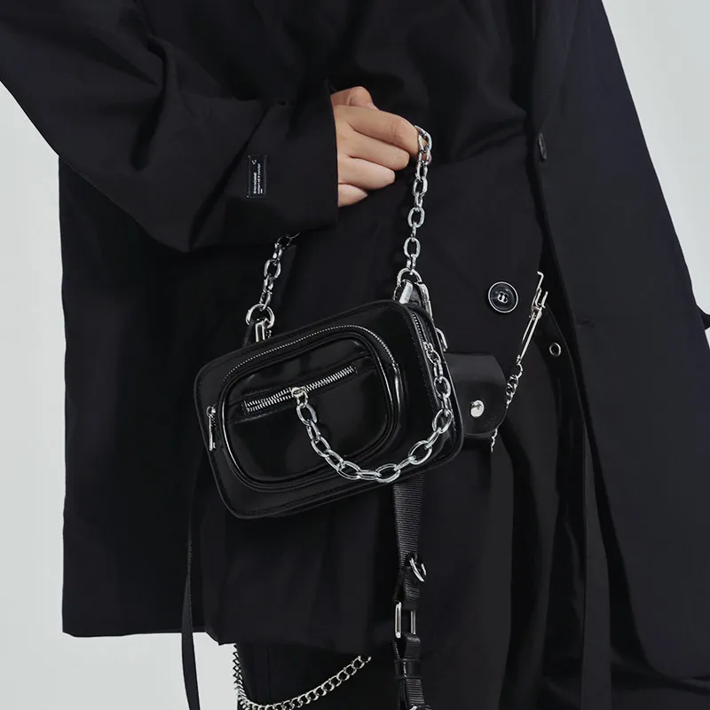 Fashion Women Messenger Bag mini Chain sling bag for ladies Mobile Wallet black PU leather chest bag Purse bolsa feminina