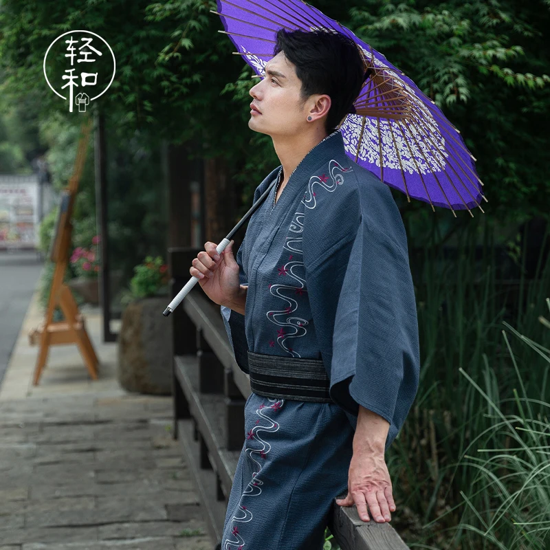 Kimono Suit Traditional Japanese Yukata with Belt Bathrobe Special Embroidered Homewear Costume