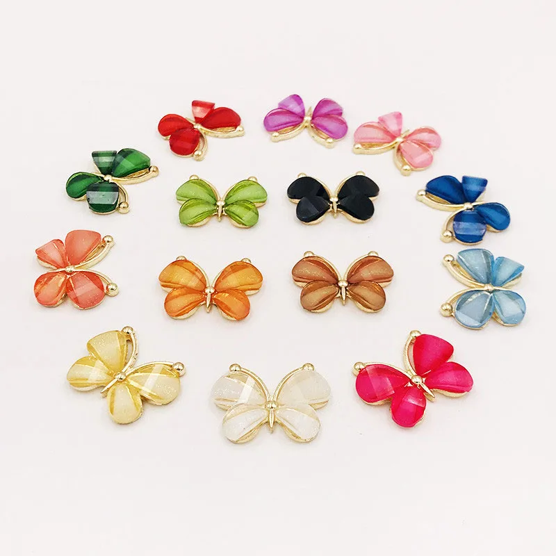 10PCS/Lot 2.2*2.8CM Resin Alloy Flatback Butterfly Button For DIY Clothing Applique Metal Wedding Embellishment Jewelry Craft