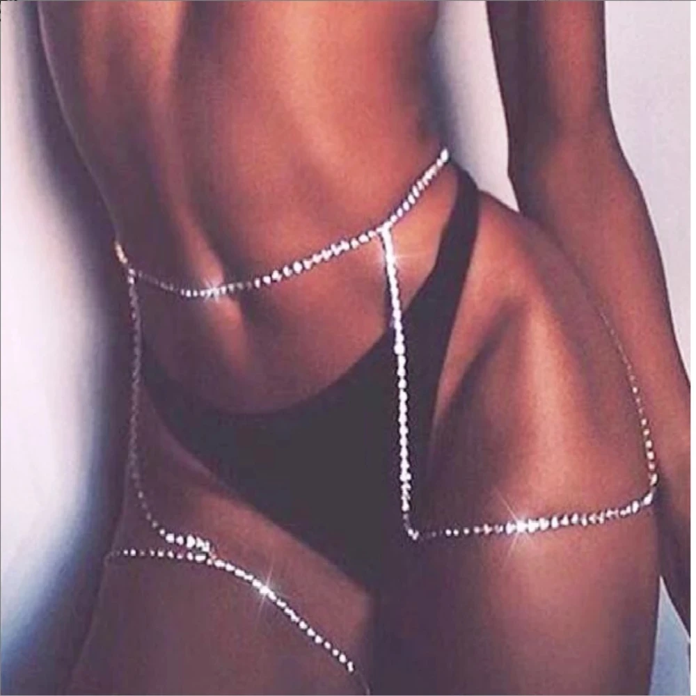 Luxury Sexy Party Crystal Thigh Garters Leg Chain Gold Silver Color Rhinestone Legged Waist Chain For Women Bikini Body Jewelry