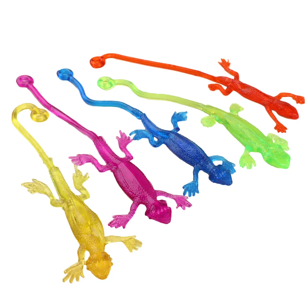 5Pcs Novelty Sticky Lizard Animals Retractable Viscous Rubber Lizard Children Funny Gadget Random Color