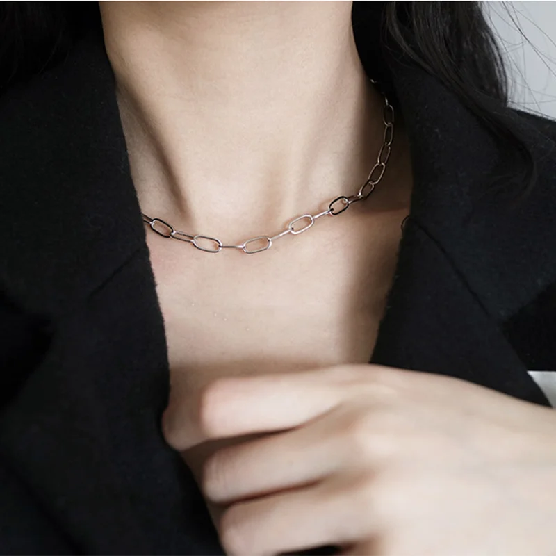 

925 sterling silver Choker Thick Chain Jewelry Hip hop Punk necklace Women man Christmas Collier Gifts