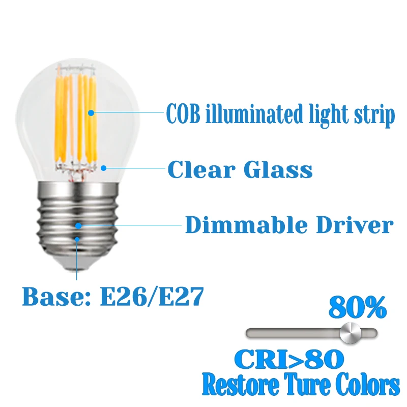 Imagem -02 - Pacote de 10 Jcking G45 Pode Ser Escurecido 2w 4w 6w 8w E26 E27 Bulbos de Filamento do Diodo Emissor de Luz da Base Lâmpadas de Edison do Vintage do Diodo Emissor de Luz do Vidro Claro G45