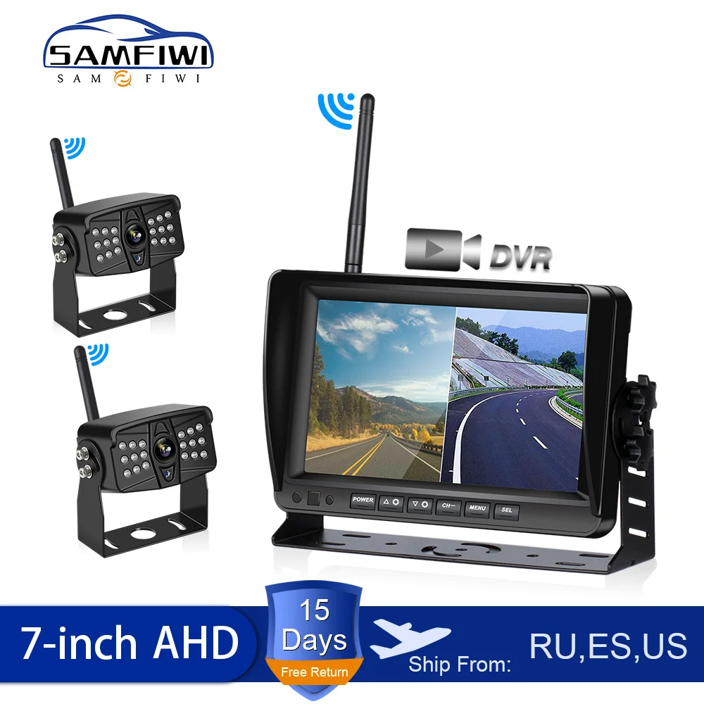 

AHD 7 inch 2CH Car Monitor Wireless DVR Display Vehicle Auto Screen Rear View Truck Monitors Reverse Backup Recorder Wifi Camera