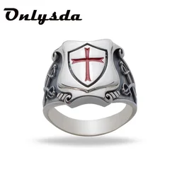 Onlysda Knights Templar Ring from Stainless Steel with Red Cross Ring For Man Punk Rock Jewelry Freeshipping Party Gift OSR750