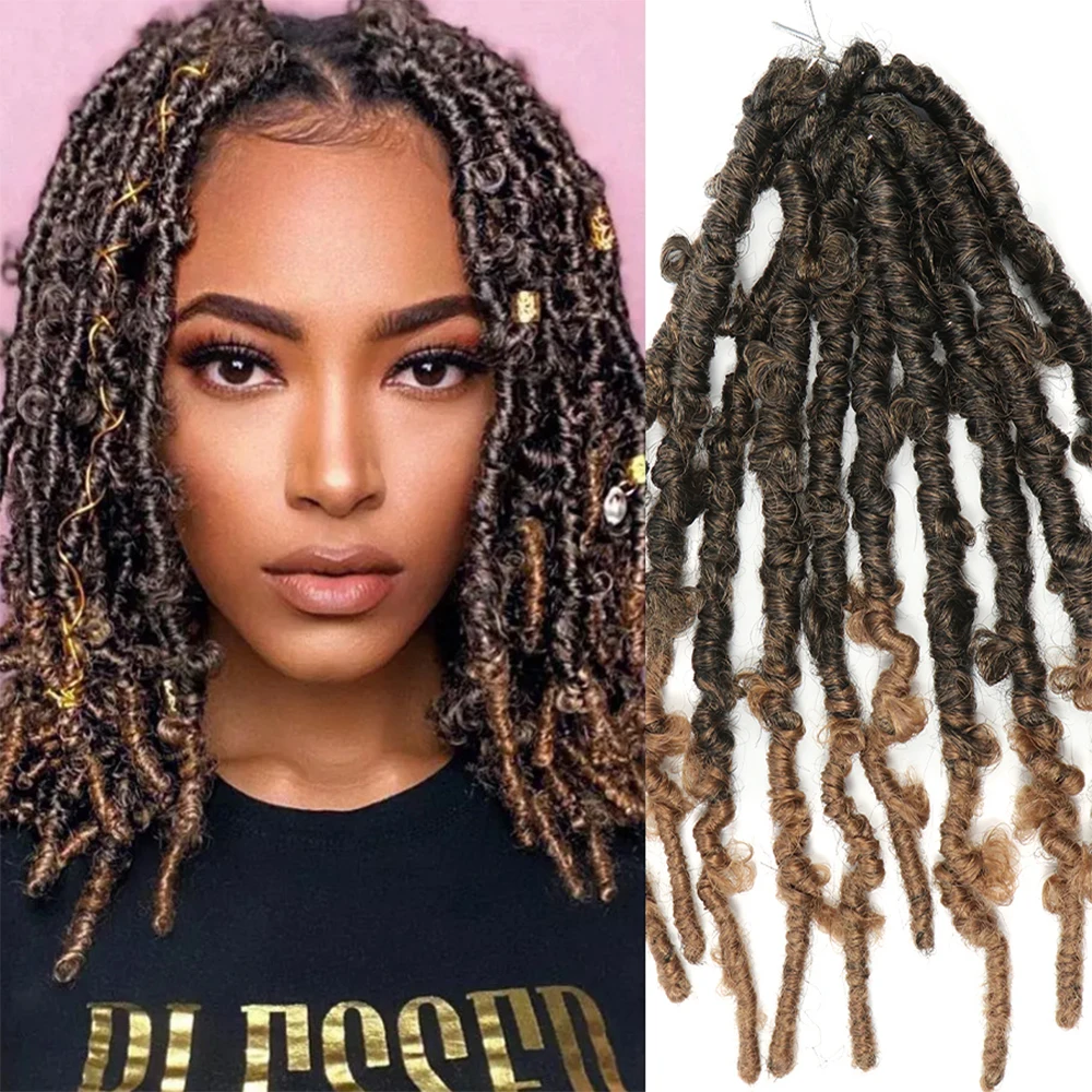 Natifah Braiding Hair Synthetic Butterfly Locs Crochet Hair Extensions Faux Locs Curly 10 Inch 90g Wholesale Bug Color Fake Hair