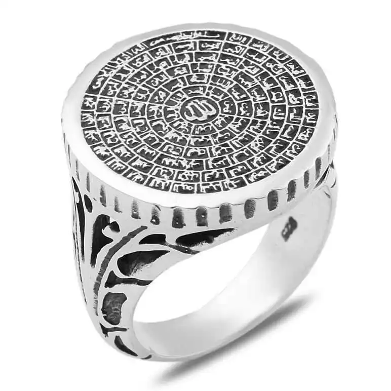 Silver Esma-ül Hüsna Men's Ring - 925 Sterling Men's Jewelry Wedding Birthday Gift - Box - Man - Fashion - Botiva - Size - Turkish - Patterned Embroidery