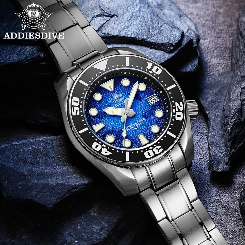 ADDIESDIVE Men\'s Watch AD2102 Sea Whale Dial Super Luminous Watch 200m Diving Stainless Steel NH35 Automatic Watches