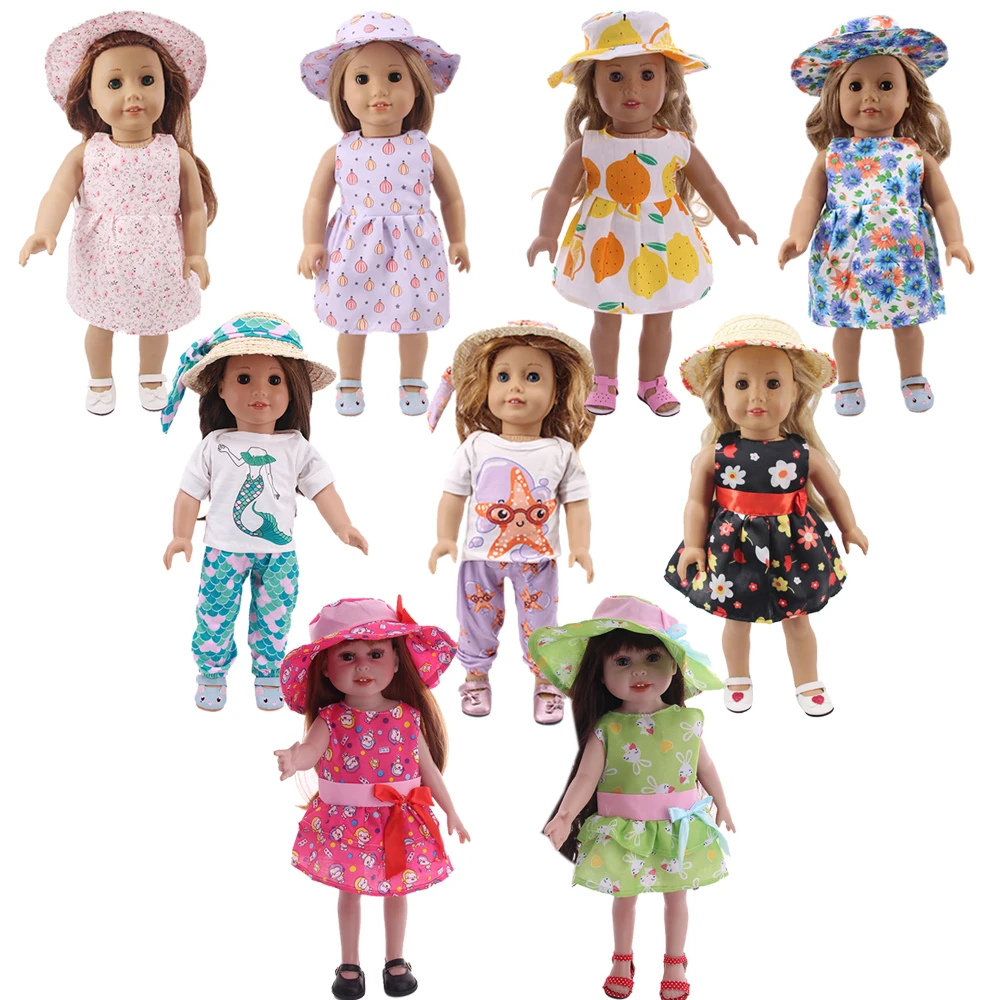 Sleeveless Round Neck Skirt With Hat,Shirt Suit For 18 Inch Girl Doll 43 Cm Reborn Baby Doll Clothes,American Woman Dresses Toys