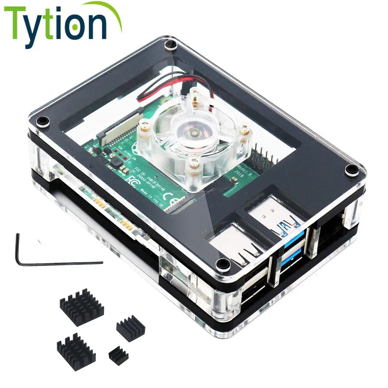 Raspberry Pi 4B 4th Generation Acrylic Case Protective Case Chassis Box 5-layer Assembly CNC Process with Cooling Fan