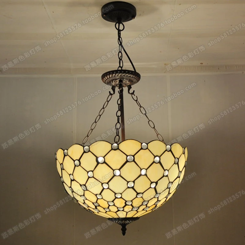 40CM Anti-retro Minimalist Chandelier Crystal Beads Tiffany Glass Lighting Bar Lamps Bedroom Living Room European-style