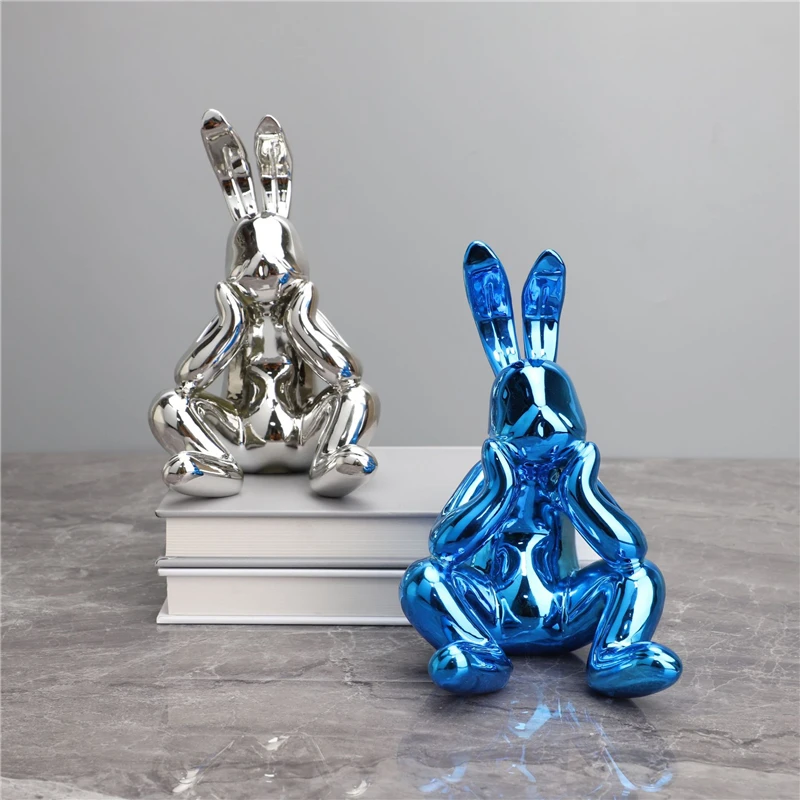 

Hot Sale Modern Luxury Electroplating Daze Rabbit Resin Sculpture Statue Home Office Decoration Christmas Gifts