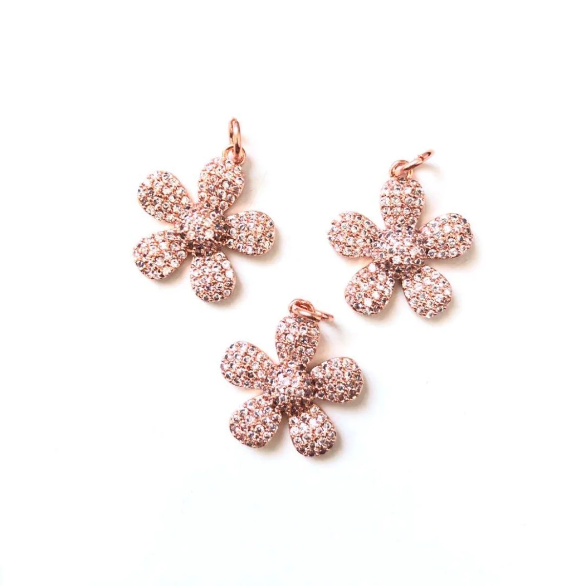 5pcs Zirconia Pave Flower Charm Pendant for Women Bracelet Girl Necklace Earring Making Gold-Plate DIY Jewelry Finding Wholesale