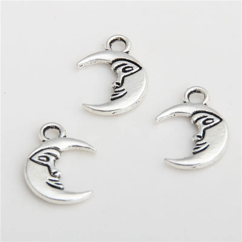 50pcs Alloy Meniscus Moon Charm Retro Silver Color Sky Pendants Handmade Jewelry Making Accessories