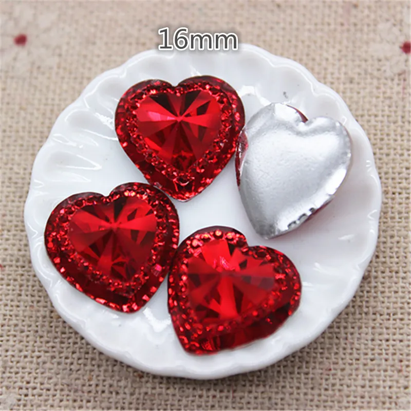 50pcs 16mm Clear/Pink/Blue/Red/Gold Resin Heart Flatback Cabochon DIY Scrapbooking Phone/Wedding Craft