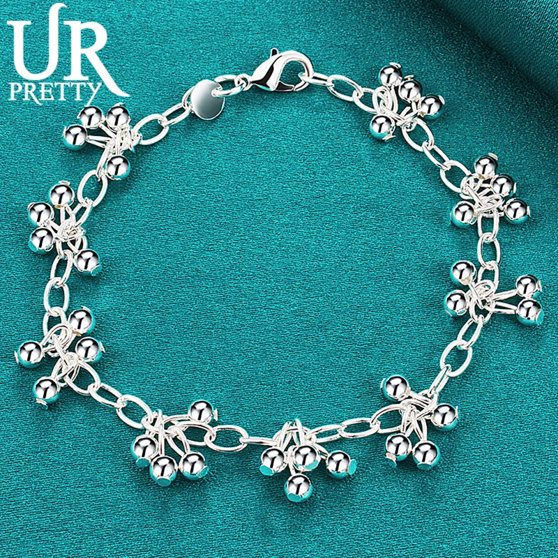 

URPRETTY 925 Sterling Silver Smooth Round Ball Chain Bracelet For Man Women Wedding Engagement Party Charm Jewelry