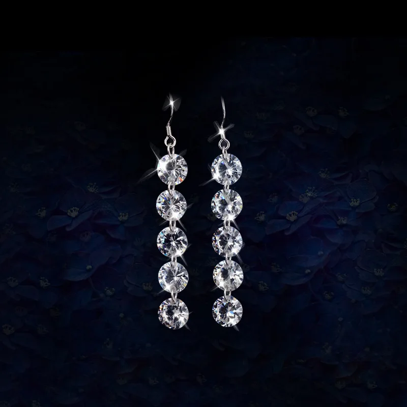 Trendy Shiny Long Drop Earrings Shiny Crystal CZ Stone Connected Charming Dangle Earrings Jewelry For Women