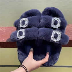 Women's Plush Slippers 2022 New Women's Winter Home Soft Plush Slippers Home Flat Indoor Shoes Ladies Flip-Flops