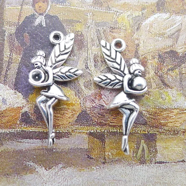 20 pieces/lot 25*11mm Antique silver color Metal Angel Faery Elf charm Pendant Bracelet Key chain Diy handmade jewelry making