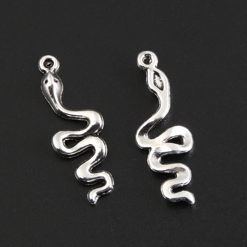 50pcs Silver Color 28.5x9mm Small Snake Charms Ophidian Animal Pendant Fit DIY Handmade Jewelry Making Finding Supplies