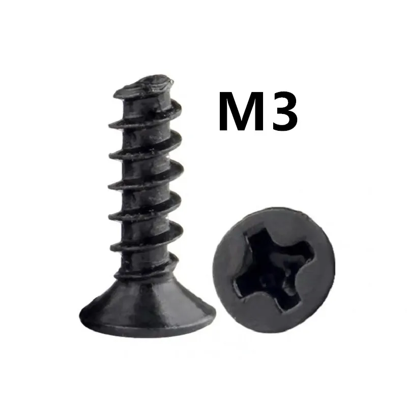 

1000PCS M3x4/5/6/8/10/12/16mm KB Black 304 Stainless steel cross countersunk head flat tail self-tapping screw