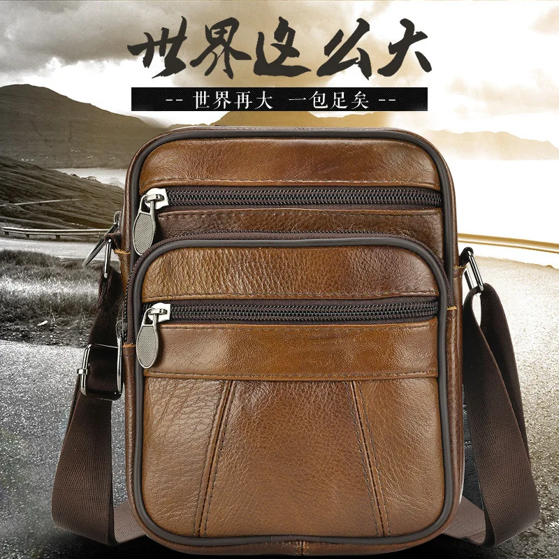 Factory Direct New Boutique Men\'s Bag Fashion Business Full-Grain Leather Shoulder Bag Outdoor Messenger Bag