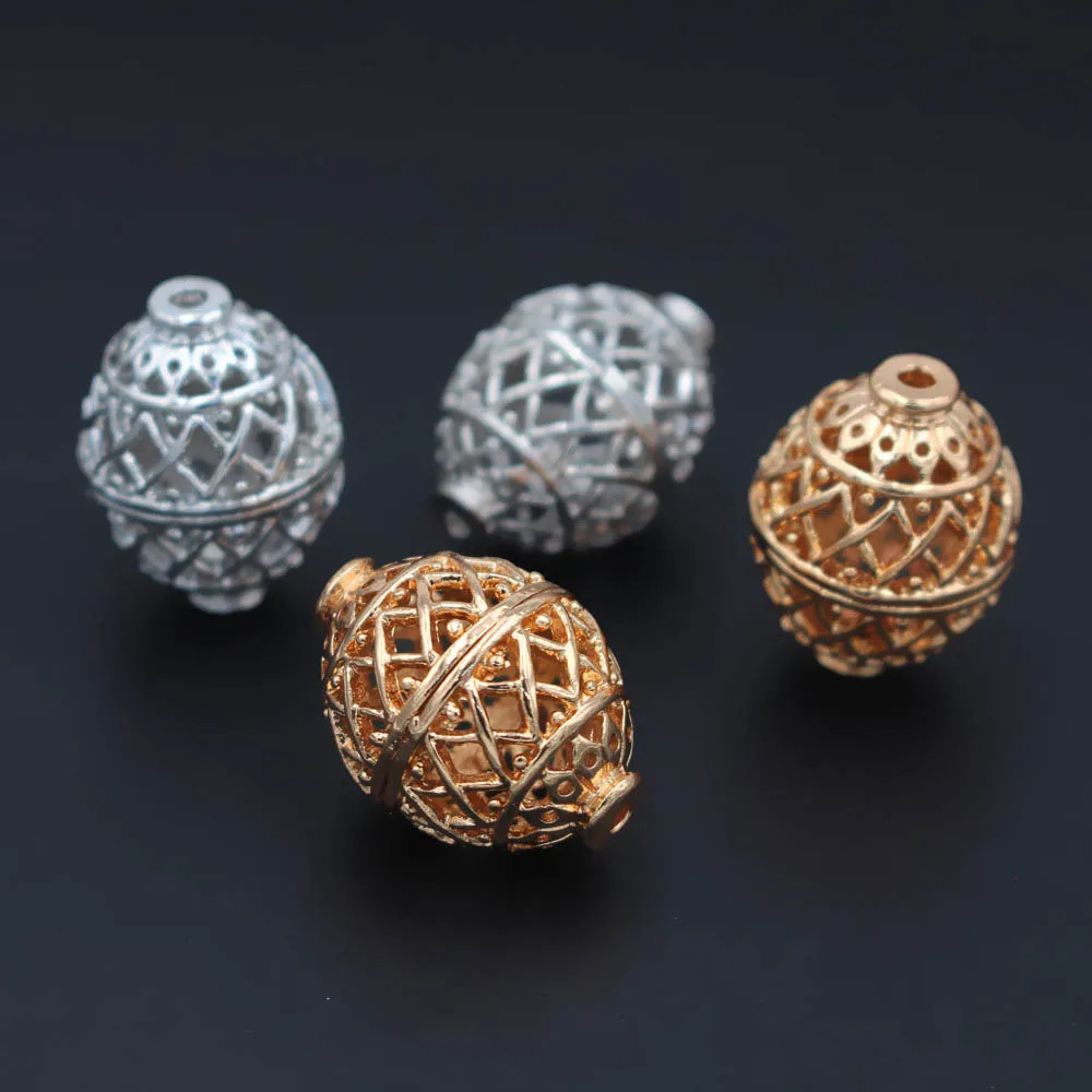 10pcs Nigerian Dubai Gold Spacer Beads 2.5mm Hole Hollow Drum Beads for DIY Jewelry Making Necklace Findings for Men Women
