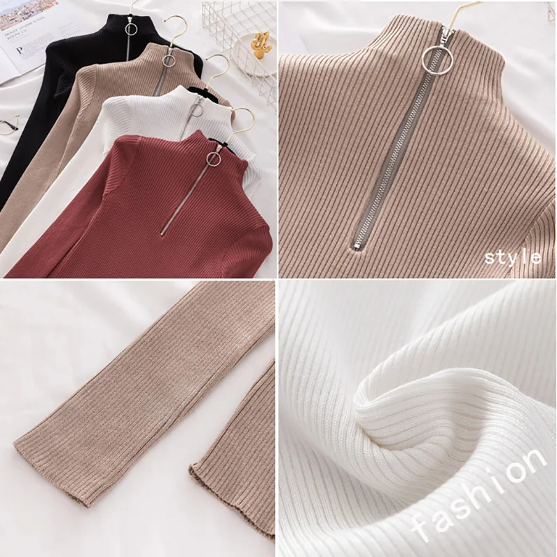 Zipper Turtleneck Sweater Womens Sweaters 2020 Winter Clothes Women Pullover Autumn Jumper Knit Sweater Women Top Woman sweaters