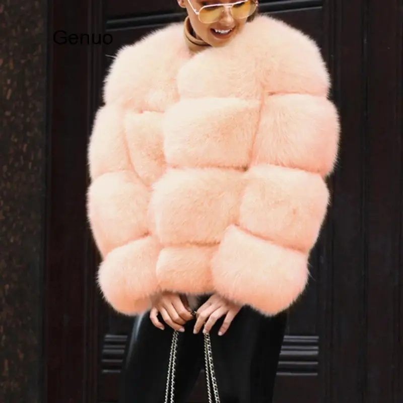 Faux Fox Fur Coat Women's Fur Jacket Winter Flurry Warm Overcoat Round Neck Outwear Female 2020 New Fashion Topcoat