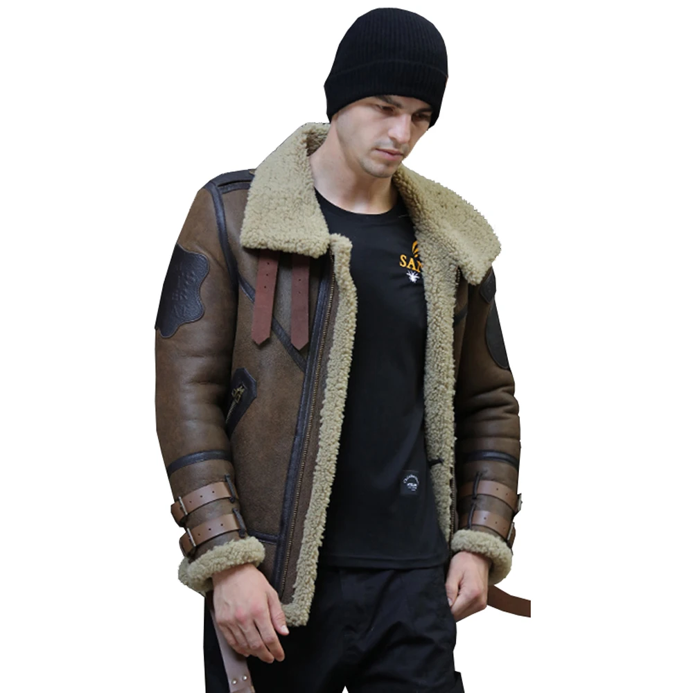 Handsome Style Men Winter Short Sheepskin Fur Shearling Black Slim Winter Real Fur Coat Male Warm Outwear