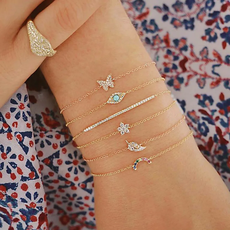 6pcs/set Fashion Crystal Butterfly Bracelets Set For Women simple Leaves flower Moon Eye Stone Charm Bangle Jewelry Gift