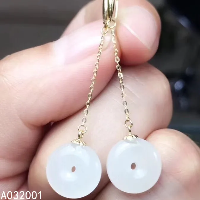 

KJJEAXCMY fine jewelry natural white jade 18K Gold women gemstone earrings support test luxury