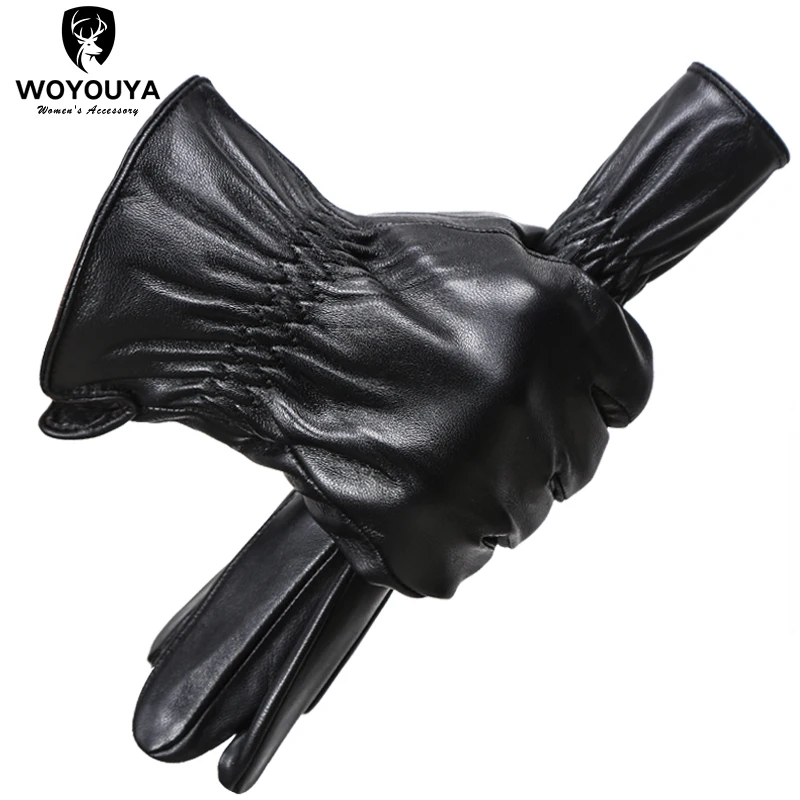 Simple Wrist tightening men\'s gloves,Keep warm men\'s winter gloves,sheepskin black men\'s leather gloves -8020Y
