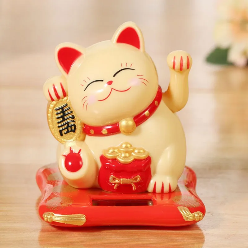 Chinese Lucky Cat Solar Powered Gold Waving Cat Hand Paw Up Wealth Prosperity Welcoming Good Luck Waving Cat Birthday Gift