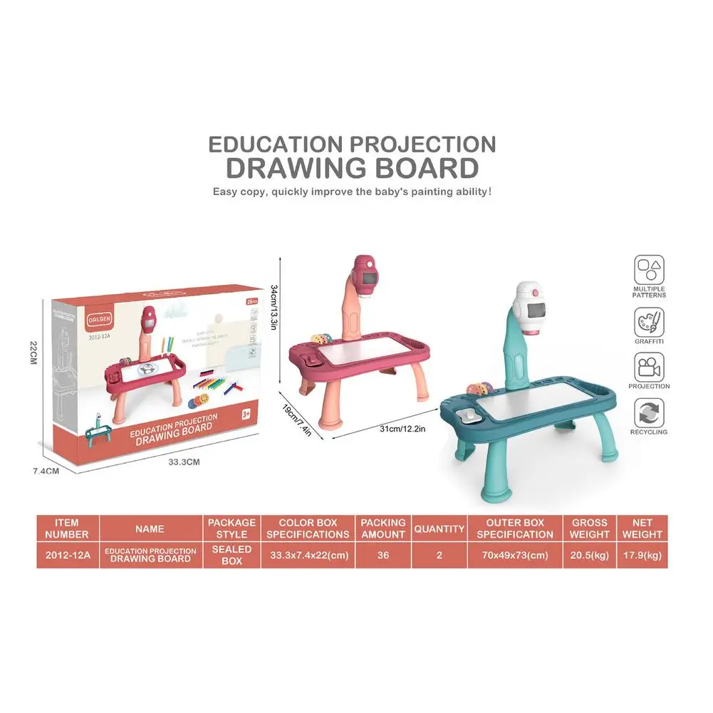 الأطفال جهاز عرض (بروجكتور) ليد الفن طاولة رسم اللوحة مجلس مجموعة كيت للأطفال التعليمية التعلم أدوات الطلاء الفن لعب هدايا