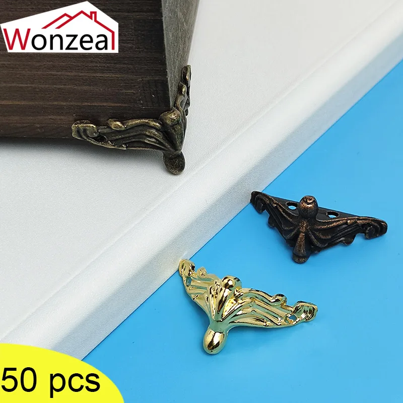 50PCS  Antique Golden Jewelry Gift Box Wood Case Decorative Feet Leg Corner Protector Pure Copper Bottom Support Foot