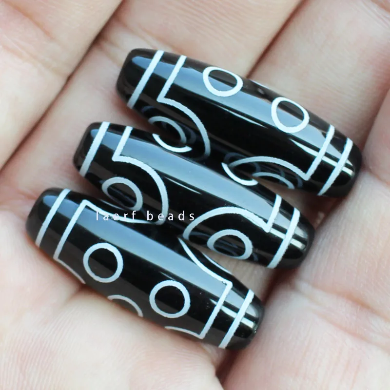 10x30mm Black DZI beads Tibet agate stone Oval Shape loose Beads 1pcs